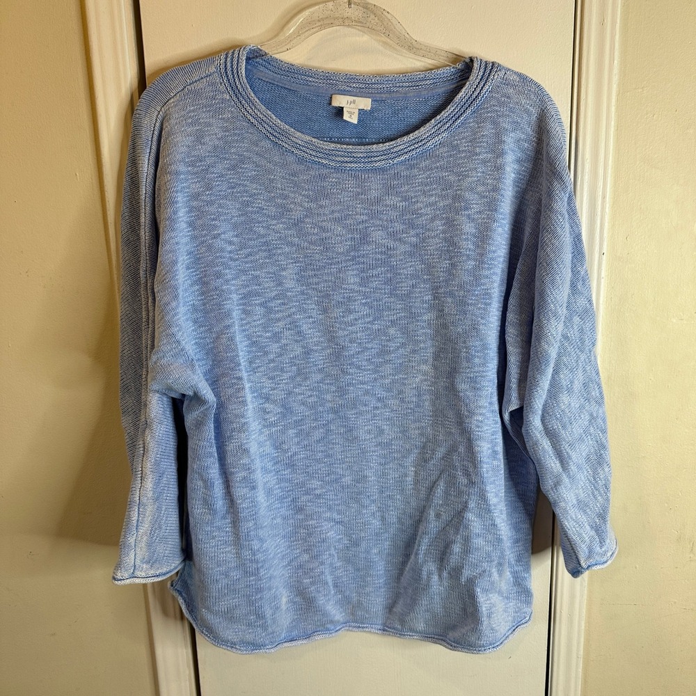 J. Jill Pure Jill Light Blue Marled Cotton Sweater Medium Tall 318223 Cozy